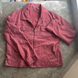 Chicos pink washed denim type zip jacket flower pattern